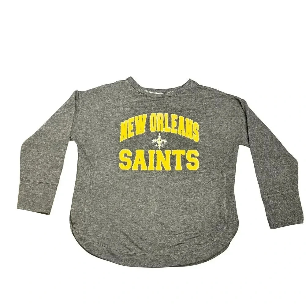 New Orleans Saints NFL Apparel Gray Comfy‎ Sweatshirt Gold Patch Logo Women's XL
